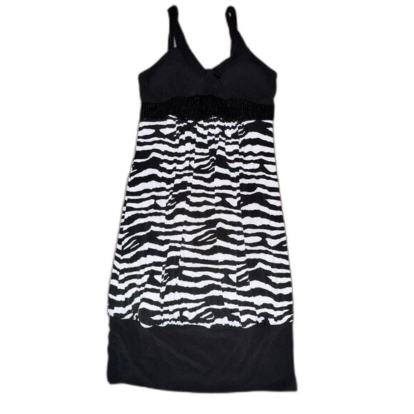 Size Juniors Large Zebra Y2K Sequin Bodycon Dress - Picture 1 of 5